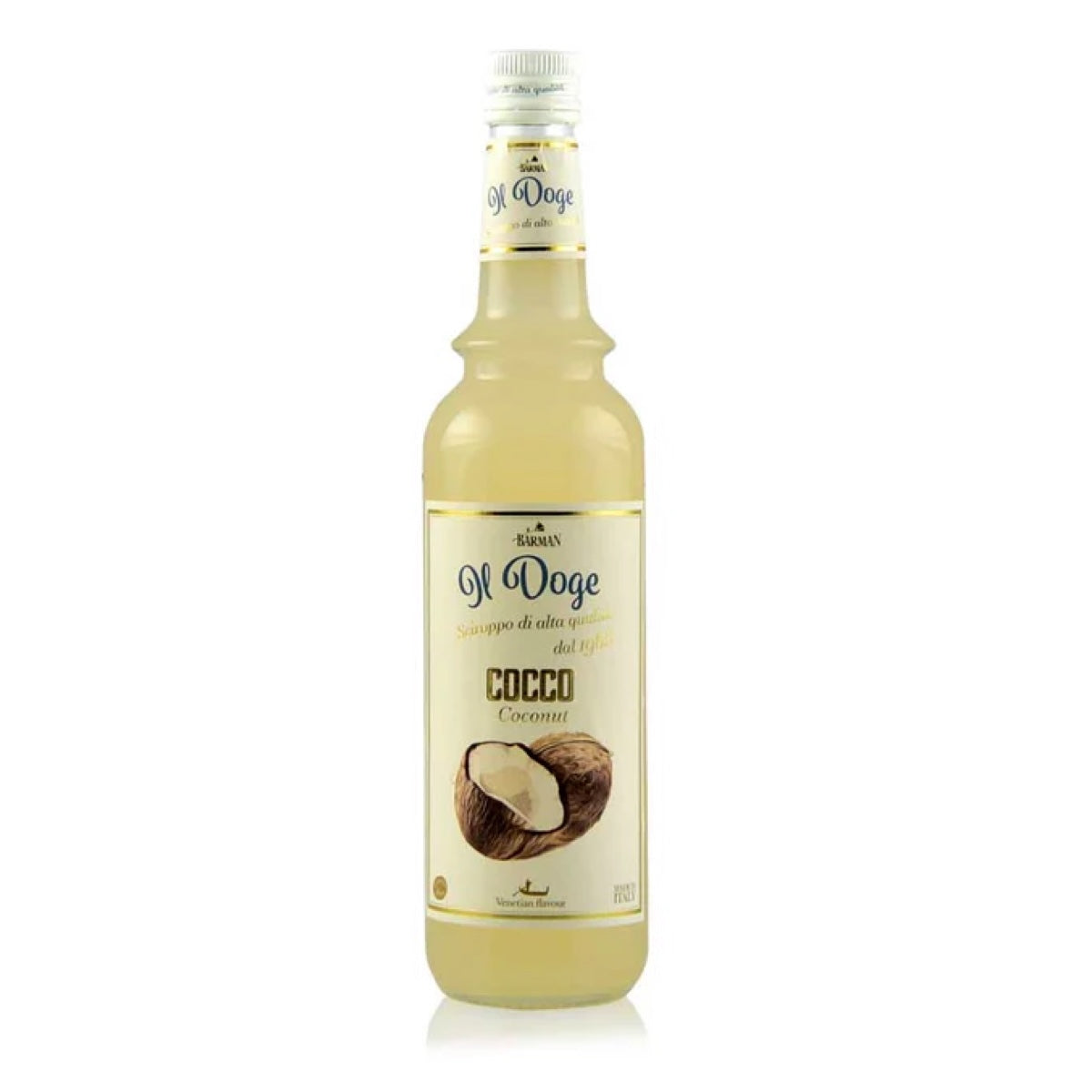 Il Doge kokos sirup flaske 700 ml – kokos smagsgiver til cocktails, mocktails, kaffe og dessertdrinks