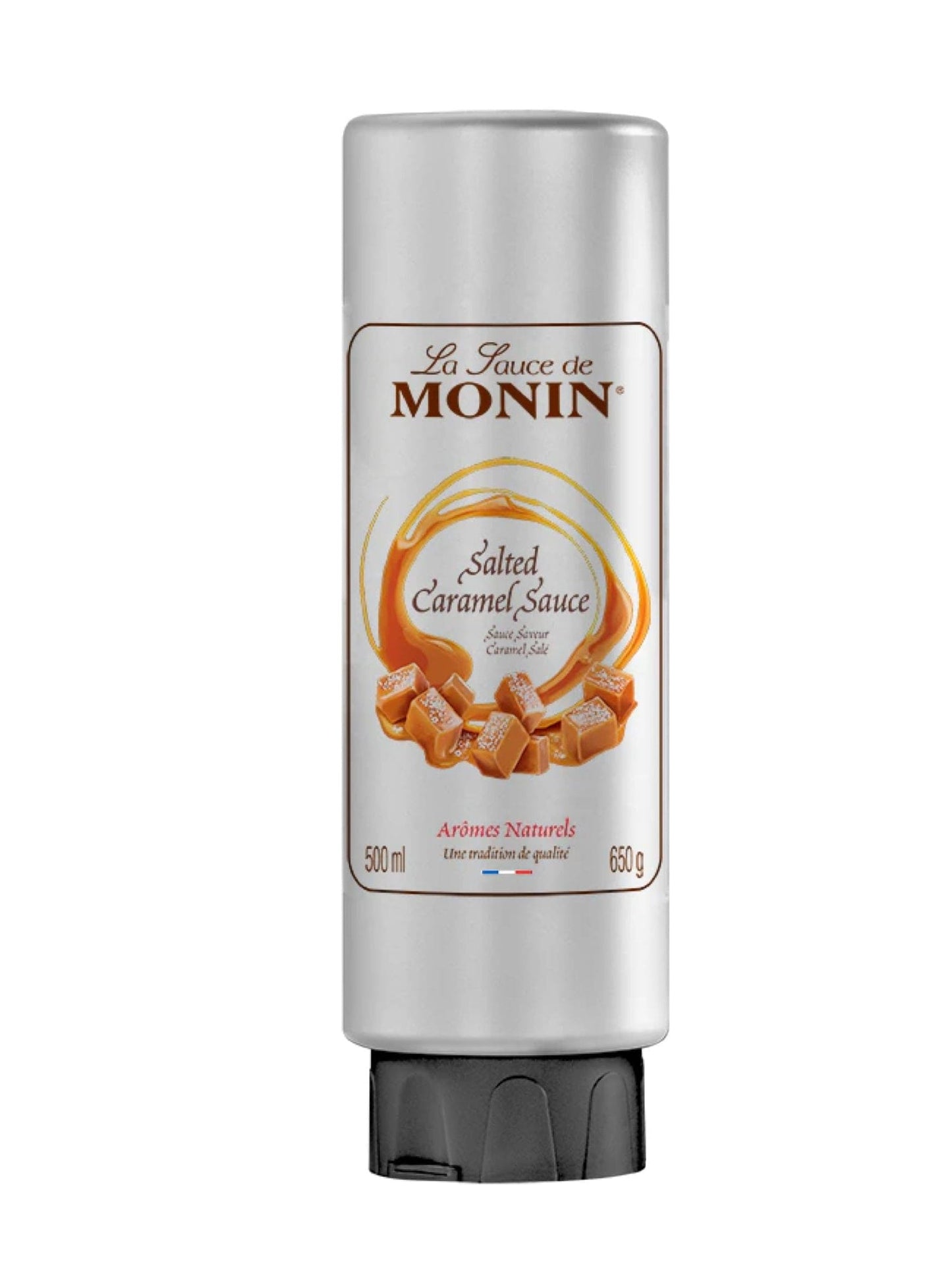 Monin Salted Caramel Sauce – luksuriøs karamelsauce med et strejf af havsalt, perfekt til kaffe, desserter og cocktails