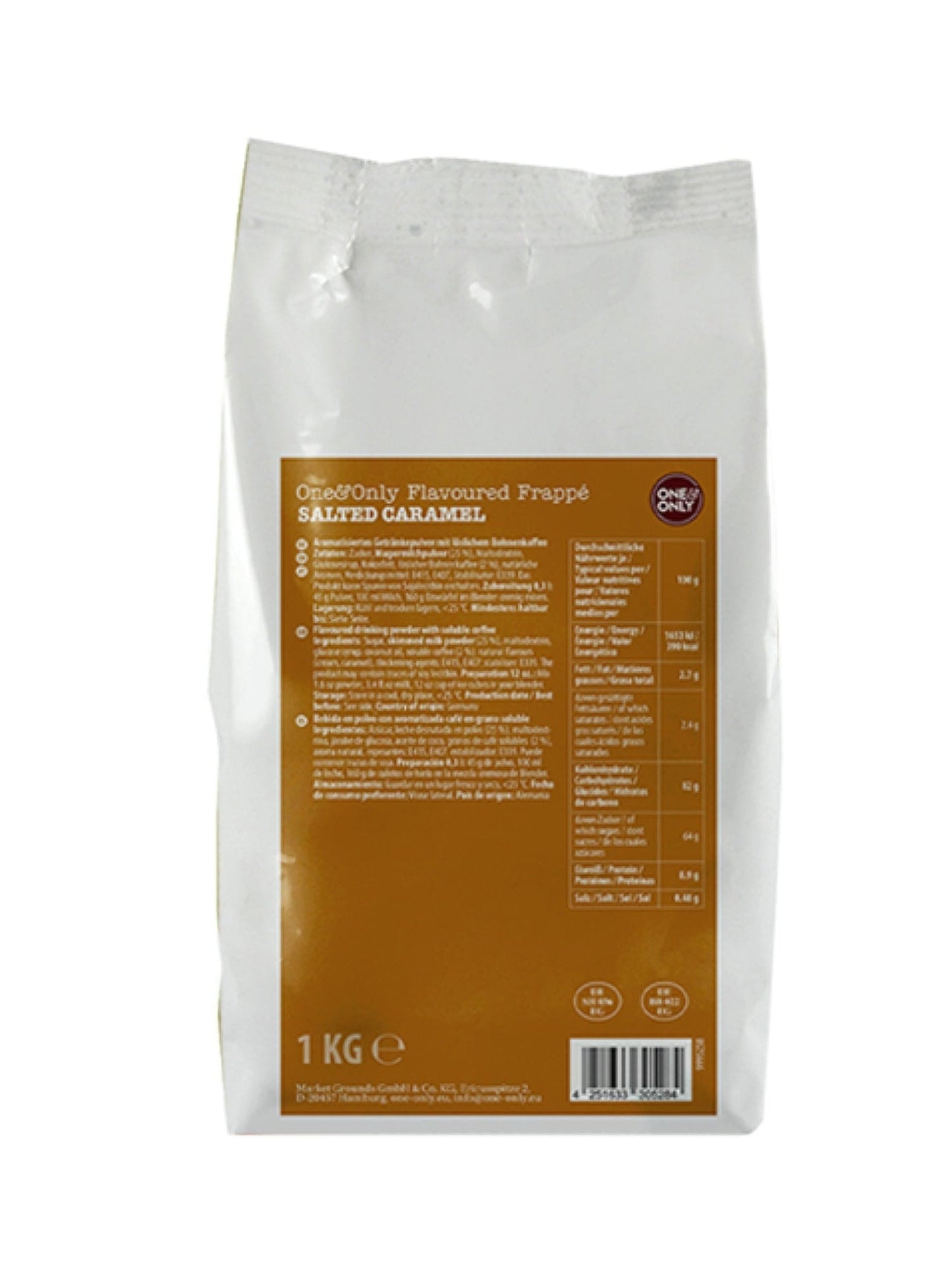 One & Only Salted Caramel Frappe – lækker frappe-blanding med smag af salt karamel, perfekt til kolde drikke og dessert