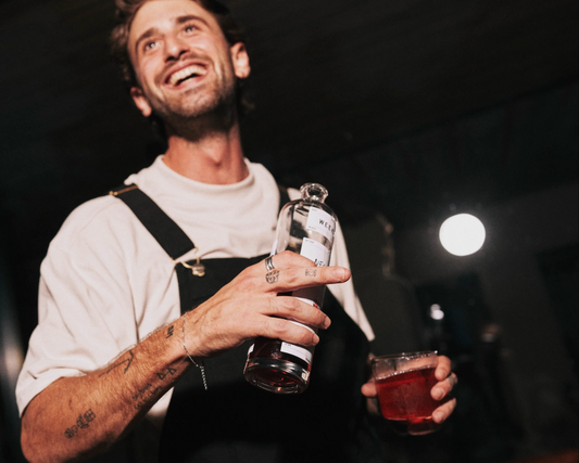Hjemmebar med cocktailudstyr og inspiration til drinks