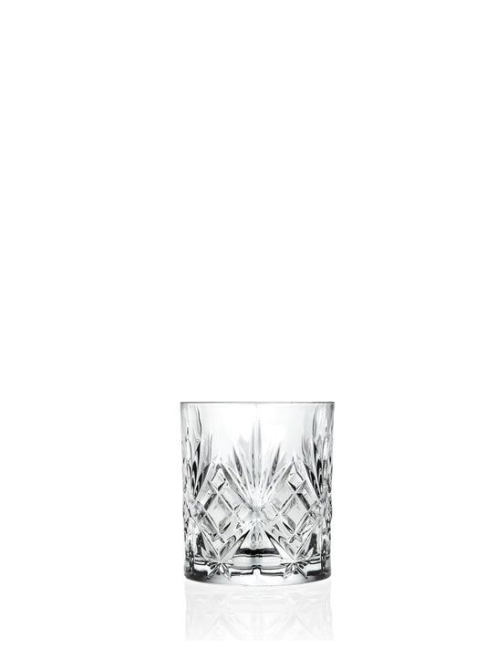 Dekoreret RCR Melodia whiskyglas i krystalglas