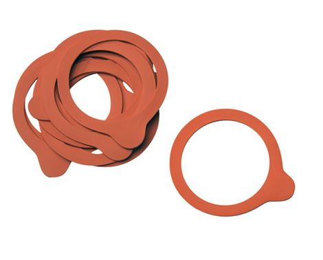 Pakning med 10 silikonepakninger til patentglas – sikrer lufttæt forsegling og optimal opbevaring af fødevarer.