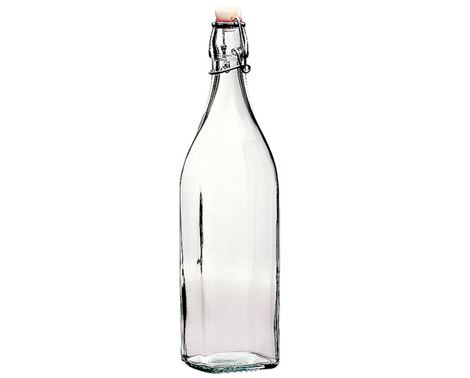 Flaske med patentprop Swing – en 0,5 liters klar glasflaske med swing-lås, ideel til opbevaring og servering af drikkevarer, syltetøj eller saucer