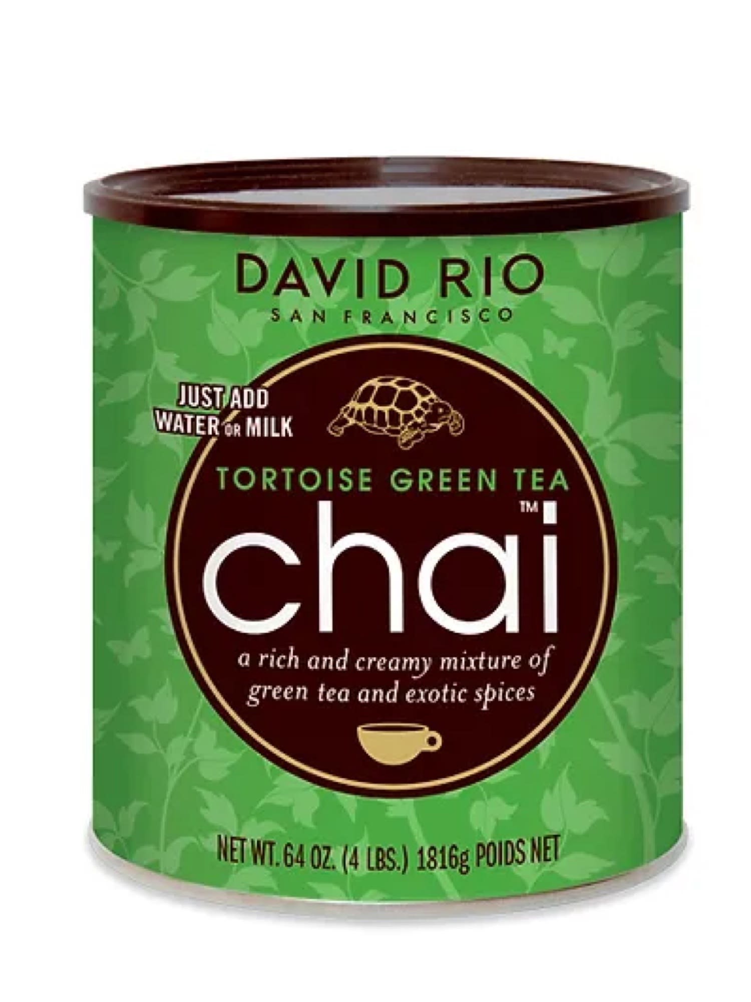 David Rio Tortoise Green Tea Chai, 1814g, en delikat chai-blanding med grøn te og krydderier.