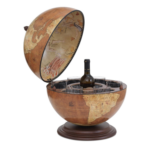 Globusbar Giove Rust – en stilfuld og rustik globusbar med et elegant design, ideel til opbevaring og præsentation af spiritus. Perfekt til at tilføje karakter og funktionalitet til ethvert rum