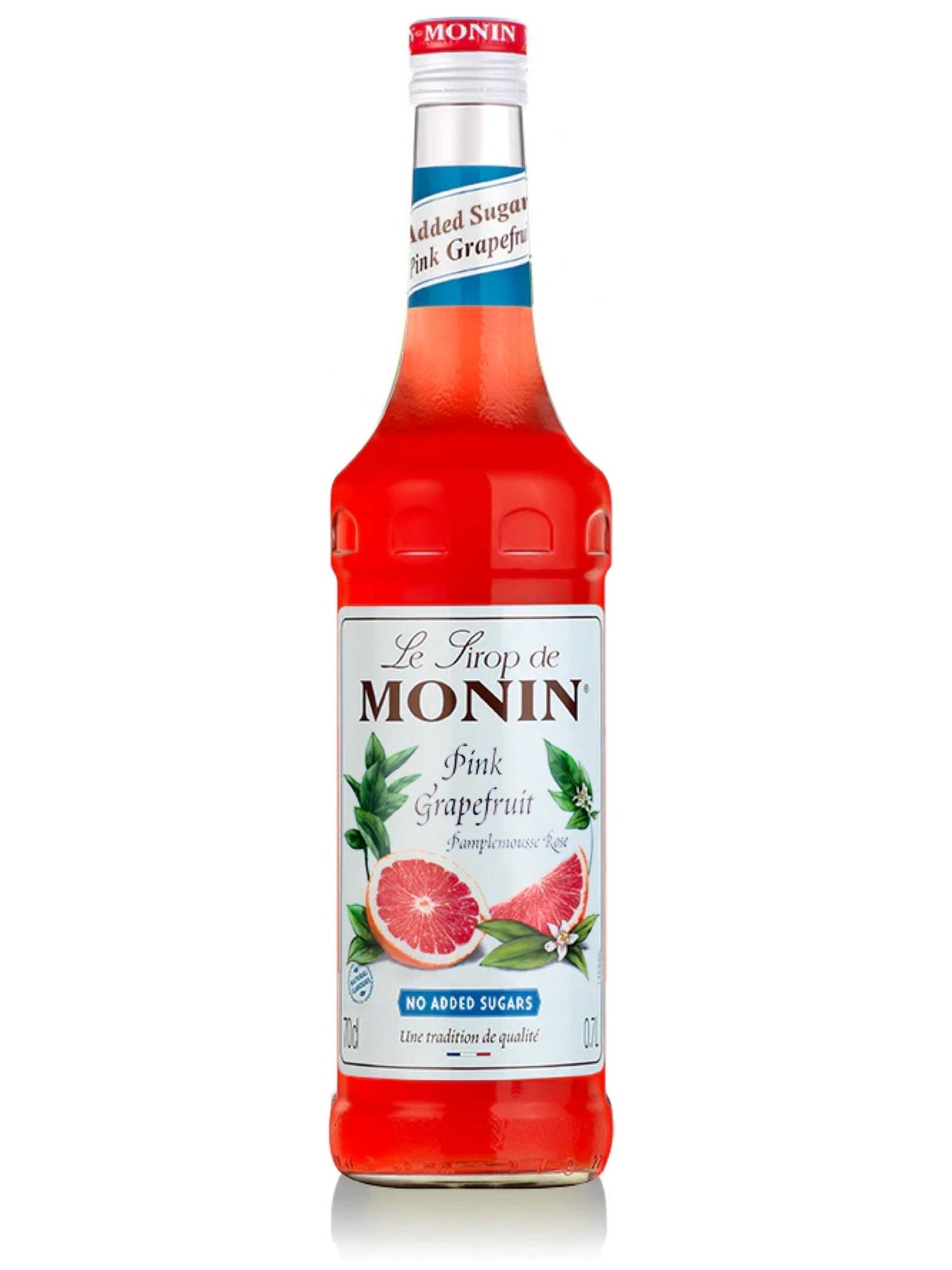 Monin Pink Grapefruit sugarfree sirup – sukkerfri sirup med frisk og syrlig grapefrugt, perfekt til cocktails og drikkevarer.