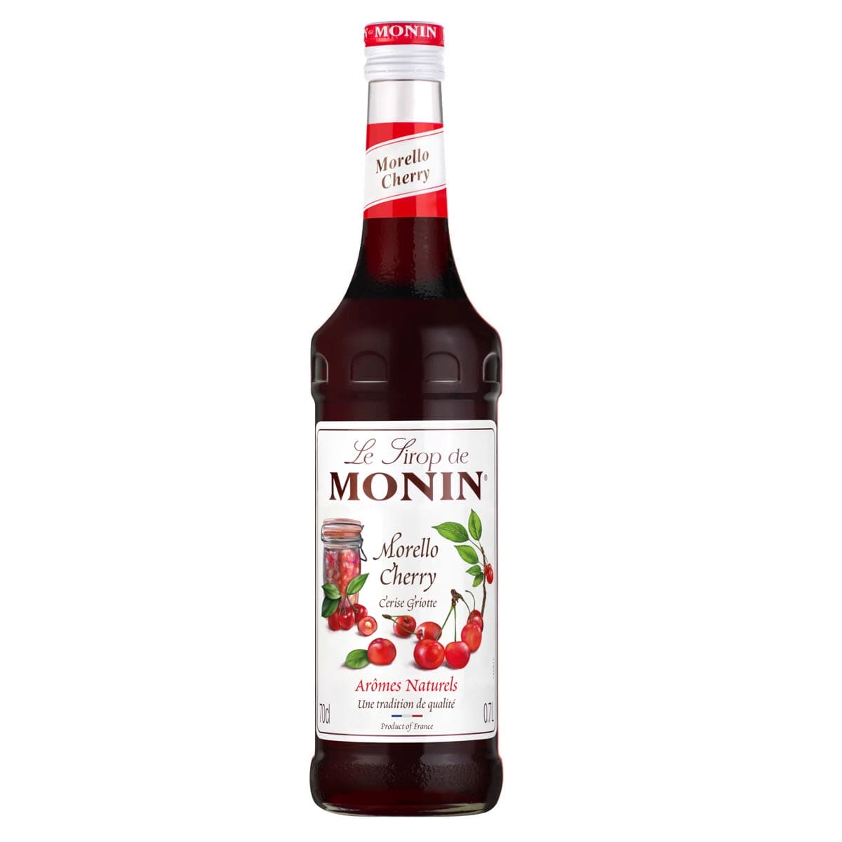 Monin Sour Cherry Syrup – intens og frugtrig kirsebærsirup med en syrlig kant, perfekt til cocktails, desserter og mocktails.