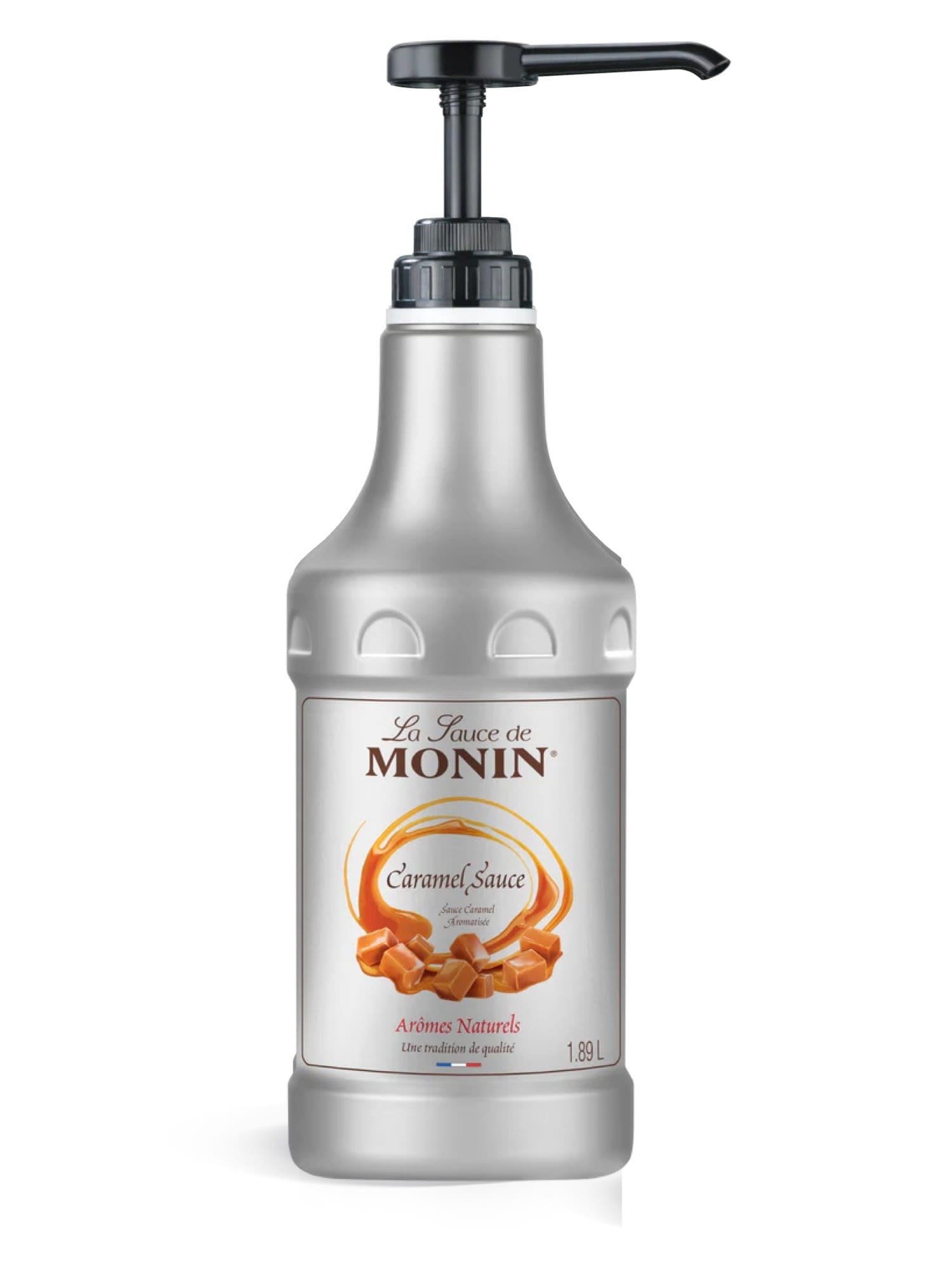 Monin karamelsauce i en flaske, perfekt til desserter og drikkevarer.