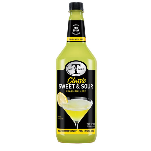 Mr & Mrs T Sweet & Sour Mix – klassisk cocktailmixer med sød og syrlig smag, perfekt til whiskey sour og andre citrusbaserede drinks.