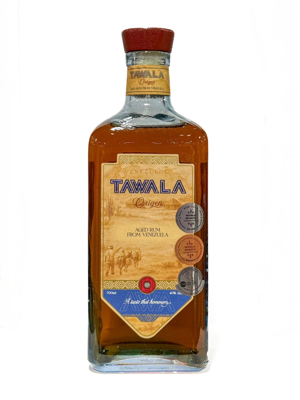 Tawala Origen Rum 70 cl, Flasche von vorn auf weißem Hintergrund